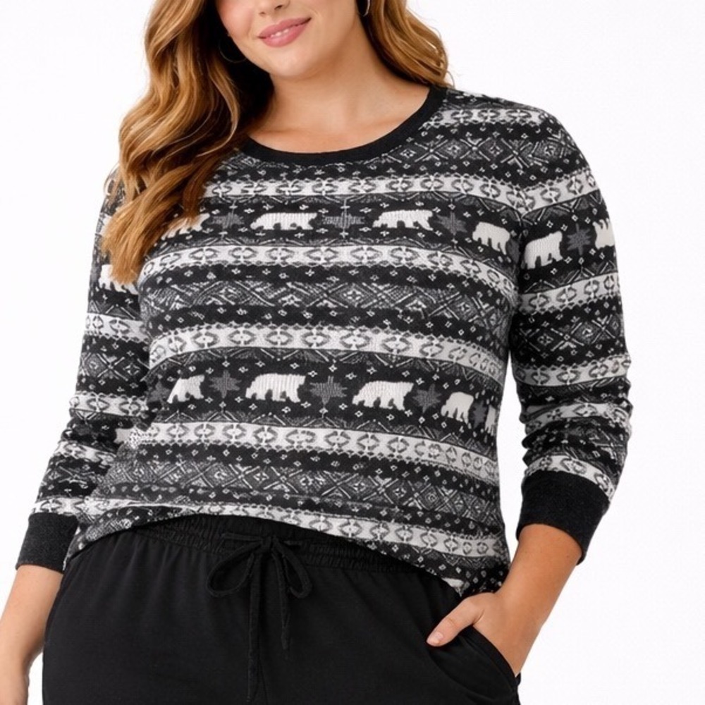 Old Navy Womens XL Thermal Waffle Knit Top Polar Bear Fair Isle Winter Cozycore